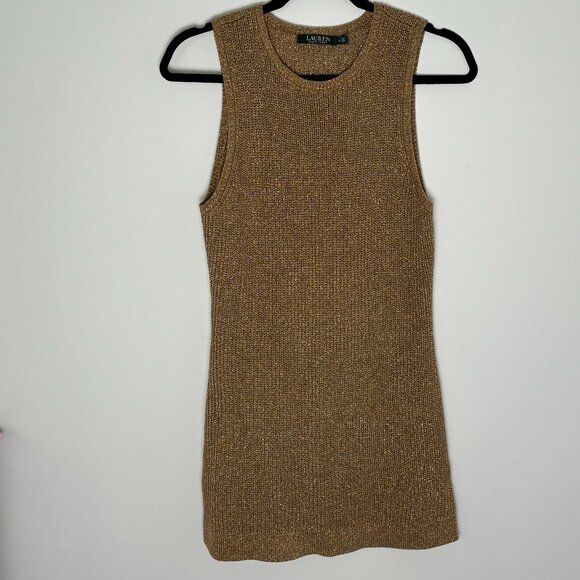 LAUREN by Ralph Lauren Shimmery Gold Knit Tunic Top - Picture 1 of 5
